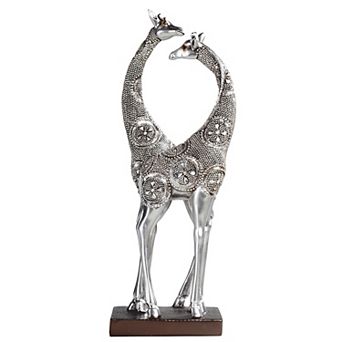 FC Design 13.5"H Giraffee Lovers Couple Figurine in Silver Finish Home Décor Wildlife Animals Romantic Statue Home Room Decor