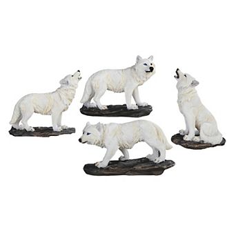 FC Design 4 pc Mini Snow Wolf Figurine Set, 4"W Home Room Decor