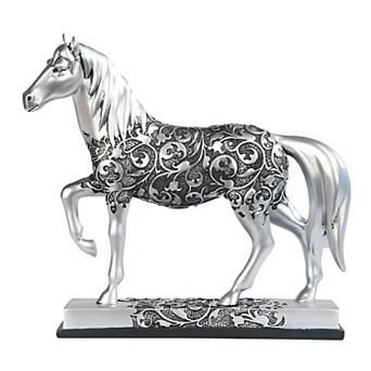 FC Design 8"W Decorative Craved Silver Horse Figurine with Base Home Room Decor