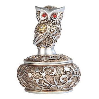 FC Design 4"H Silver And Gold Owl With Red Gemstone Eyes Trinket Box Home Room Decor