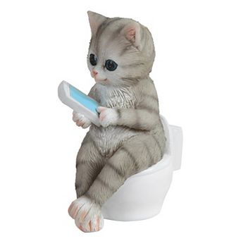 FC Design 4.25"H Grey Tabby Sitting on Toilet Figurine Home Room Decor
