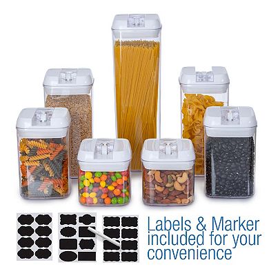 Cheer Collection Set of 7 Airtight Food Storage Containers plus Dry Erase Marker and Labe - Multiple Colors Available