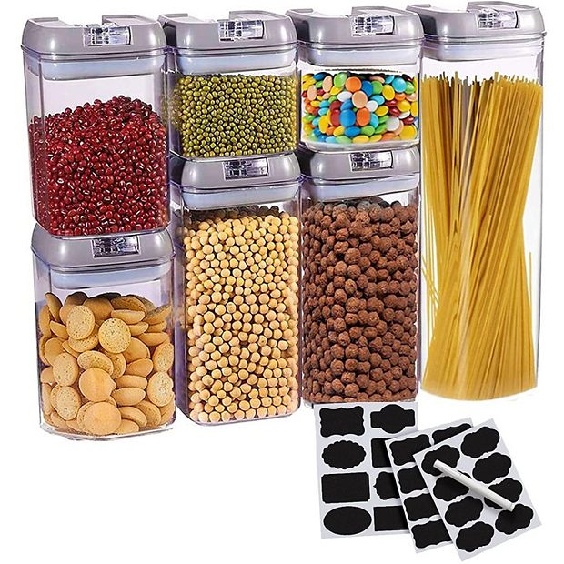 Cheer Collection Set of 7 Airtight Food Storage Containers - Heavy Duty  Pantry Organizer Bins, BPA Free Plastic Containers plus Dry Erase Marker  and Labels, Gray