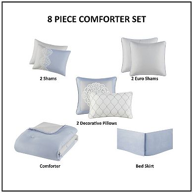Madison Park Vera Luxury 8-Piece Floral Embroidered Microfiber Comforter Set with Pillows