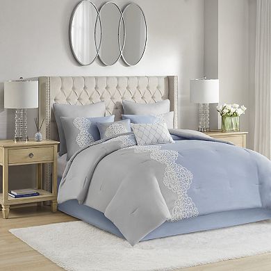 Madison Park Vera Luxury 8-Piece Floral Embroidered Microfiber Comforter Set with Pillows