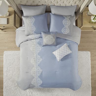 Madison Park Vera Luxury 8-Piece Floral Embroidered Microfiber Comforter Set with Pillows
