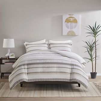 Madison Park Langley 3 pc Striped Clipped Jacquard Duvet Cover Set with Shams