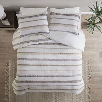 Madison Park Langley 3-Piece Striped Clipped Jacquard Duvet Cover Set with Shams