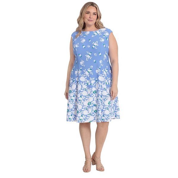 Plus Size London Times Cap Sleeve Fit & Flare Dress - Blue Green (18 W)