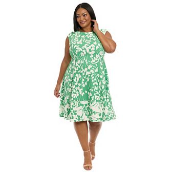 Plus Size London Times Cap Sleeve Fit & Flare Dress