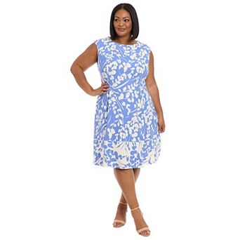 Plus Size London Times Cap Sleeve Fit & Flare Dress