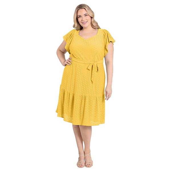 Plus Size London Times Tiered Ruffled Midi Dress