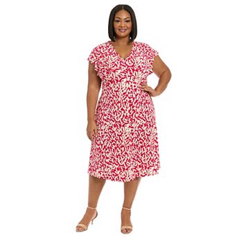 Plus Size London Times Ruffle Sleeve Midi Dress