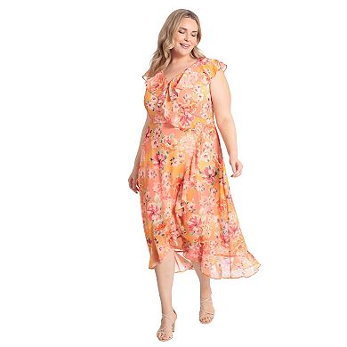 Plus Size London Times Faux Wrap Maxi Dress