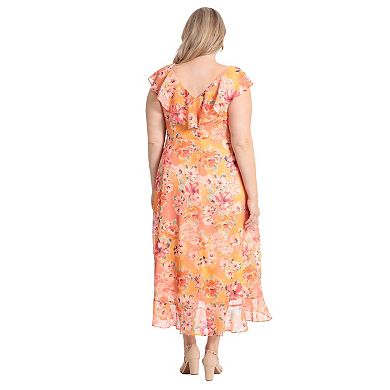 Plus Size London Times Faux Wrap Maxi Dress