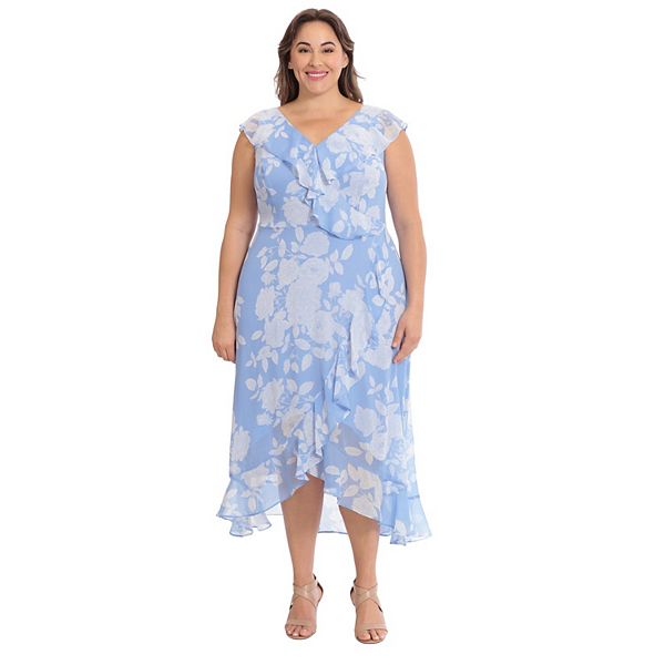 Plus Size London Times Faux Wrap Maxi Dress - Blue White (18 W)