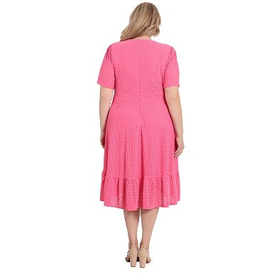 Plus Size London Times Eyelet Ruffle Faux Wrap Dress