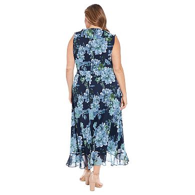 Plus Size London Times Side Tie Ruffle Faux Wrap Dress