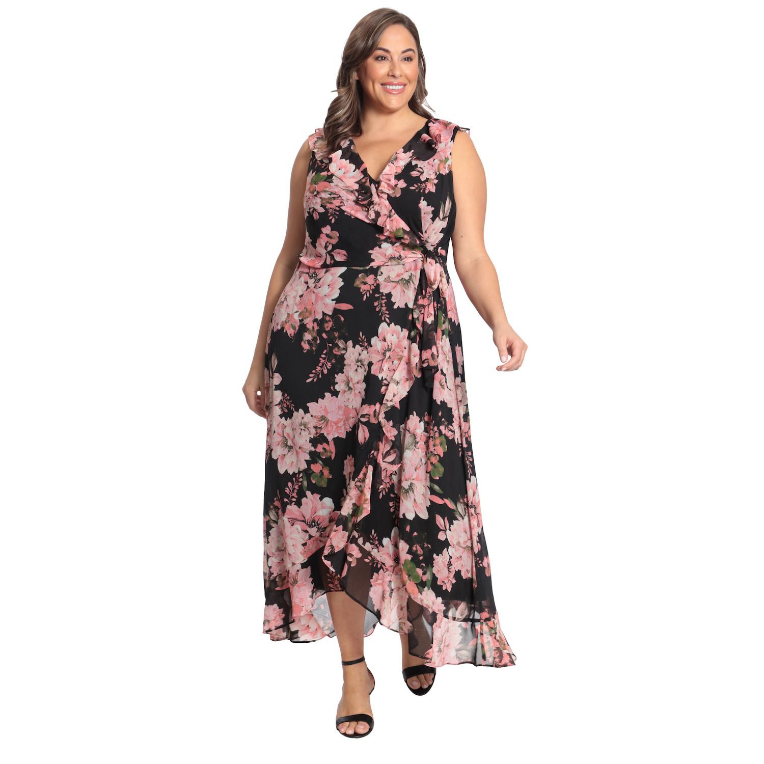 Женские платья London Times Plus Size London Times Side Tie Ruffle Faux Wrap Dress