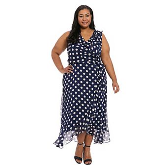 Plus Size London Times Side Tie Ruffle Faux Wrap Dress