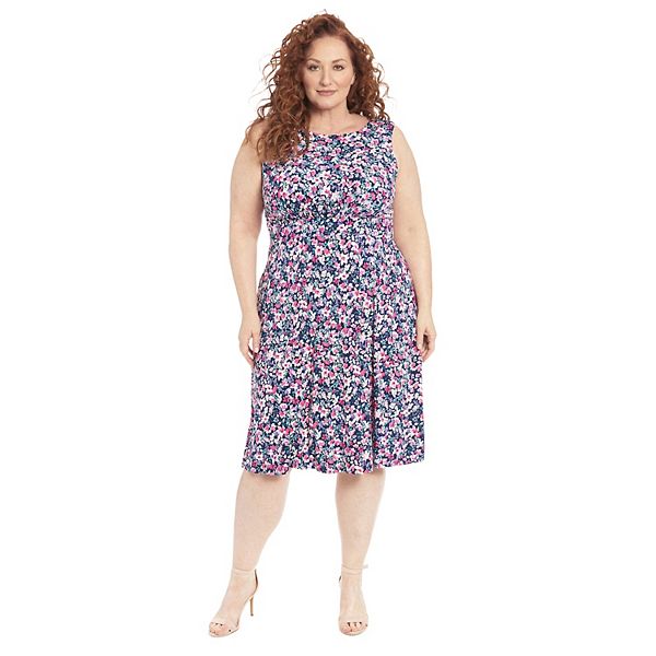 Plus Size London Times Midi Dress - Navy Pink (22 W)