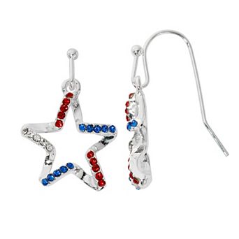 Celebrate Together™ Americana Silver Tone Crystal Ribbon Star Drop Earrings