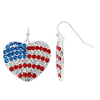 Celebrate Together™ Americana Silver Tone Crystal Pave Flag Heart Drop Earrings