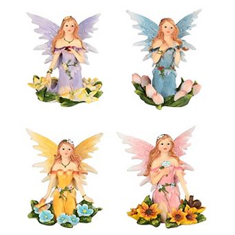 FC Design 4 pc Fairy Sitting on Flower Bed 4"H Fantasy Decoration Figurine Set Home Room Decor