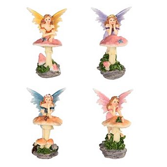 FC Design 4 pc Fairy Leaning on Mushroom 4"H Fantasy Decoration Figurine Set Home Room Decor