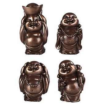 FC Design 4 pc Bronze Miniature Maitreya Buddha in Different Poses 2.5"H Statue Feng Shui Decoration Figurine Set Home Room Decor