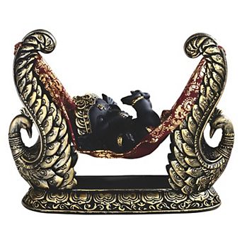 FC Design 8"W Black Ganesha Sleeping in Hammock Statue Feng Shui Decoration Religious Figurine Home Room Decor