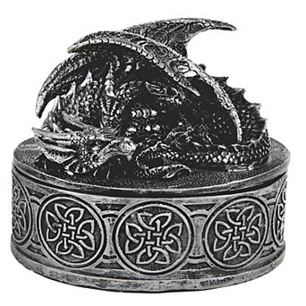 FC Design 4.5"W Sleeping Silver Dragon Lidded Round Treasure Trinket Box Home Room Decor