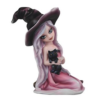 FC Design 6"H Pink Witch Girl with Black Cat Statue Fantasy Decoration Figurine Home Room Decor