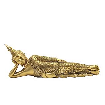 FC Design 14"W Gold Reclining Thai Buddha Statue Feng Shui Decoration Religious Figurine Home Room Decor