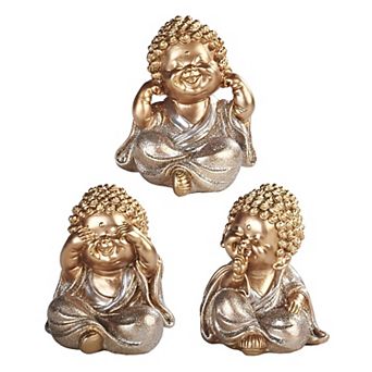 FC Design 3 pc Gold Shakyamuni Buddha Hear-No, See-No, Speak-No Evil 3.5"H Statue Decoration Figurine Set Home Room Decor