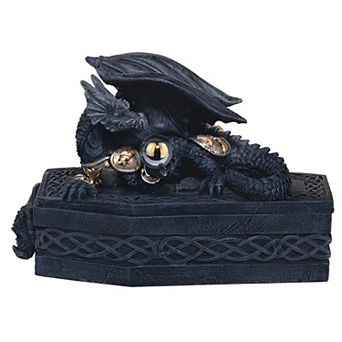 FC Design 6" * 4" Black Dragon on Coffin Trinket Box Home Room Decor