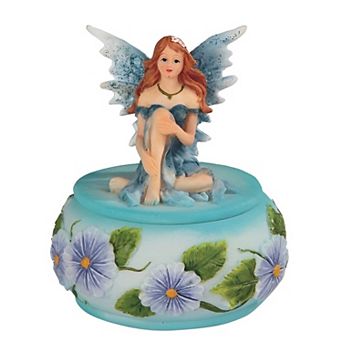 FC Design 3"H Fairy on Blue Flower Trinket Box Home Room Decor
