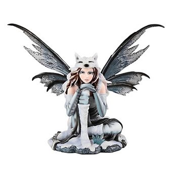 FC Design 18"W White Fairy Sitting with Wolf Cap Statue Fantasy Decoration Figurine Home Room Decor