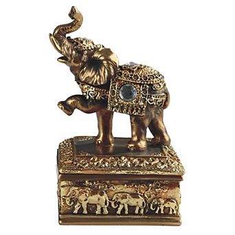 FC Design 6"H Square Golden Thai Elephant Above Trinket Box Home Room Decor