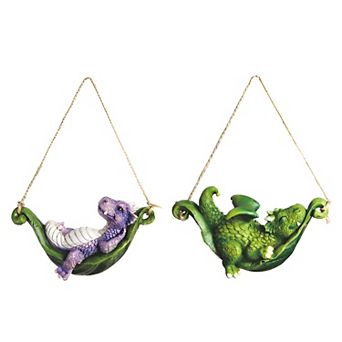 FC Design 2 pc Green and Purple Mini Dragons on Hammock Ornaments 4"W Fantasy Decoration Figurine Set Home Room Decor