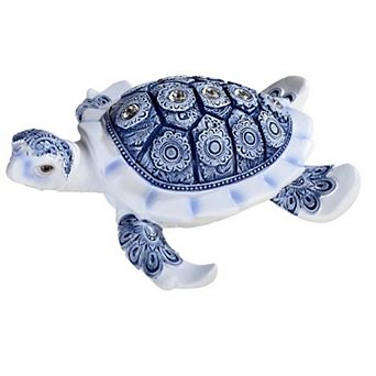 FC Design 6"W Blue and White Sea Turtle Statue Marine Life Decoration Figurine Home Room Decor