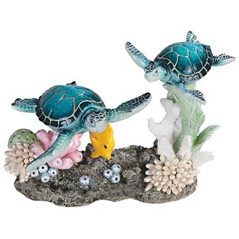 FC Design 8.75"W Two Blue Sea Turtles Swimming with Yellow Fish Statue Marine Life Decoration Figurine Home Room Decor