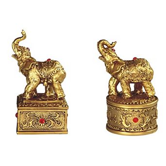 FC Design 4"H Golden Thai Elephant Trinket Box 2 pc Set Home Room Decor