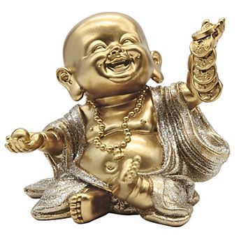 FC Design 4.25"H Gold and Silver Maitreya Buddha Holding Gold Ingot Statue Feng Shui Decoration Religious Figurine Home Room Decor