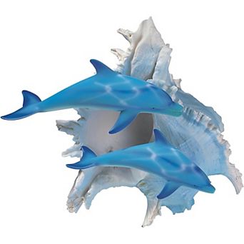 FC Design 10"H Blue Dolphins with Seashell Statue Marine Life Decoration Figurine Home Room Decor