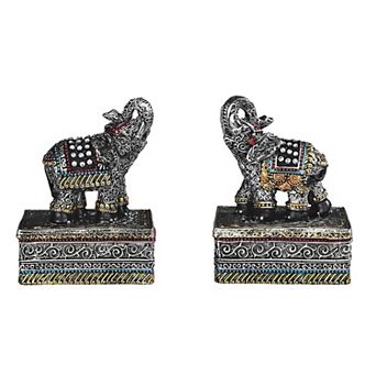 FC Design 4"H Black Thai Elephant Trinket Box 2 pc Set Home Room Decor