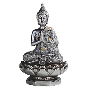 FC Design 6.25"H Silver Thai Buddha Praying Lotus Seat Statue Feng Shui Decoration Religious Figurine Home Room Decor