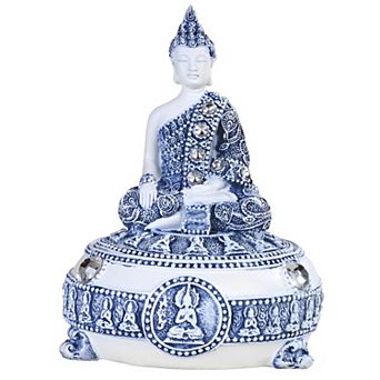 FC Design 5"H Blue and White Buddha Trinket Box Home Room Decor