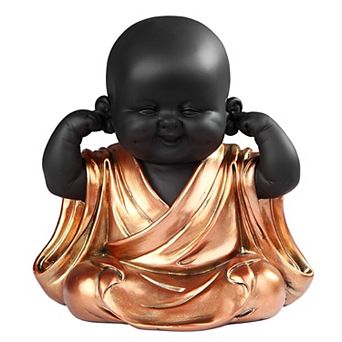 FC Design 6"H Hear No Evil Little Monk in Gold and Black Statue Feng Shui Decoration Religious Figurine Home Room Decor