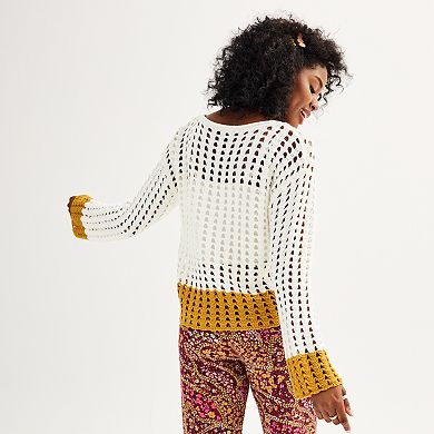 Juniors' SO® Open Stitch Stripe Pullover Sweater